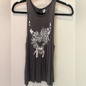 H&M Charcoal Tank Top with Floral Bull Graphic